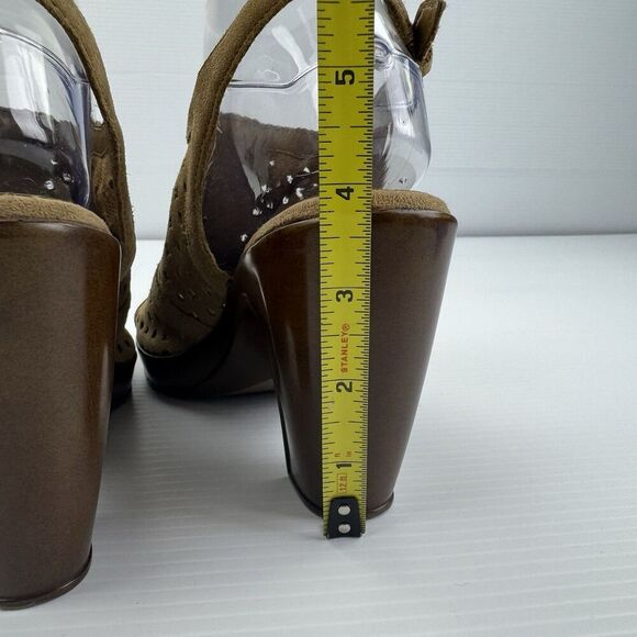 Aerosoles Women’s 8.5 Brown Suede Peep Toe Slingback Heels Cutout Sandals - Picture 8 of 12